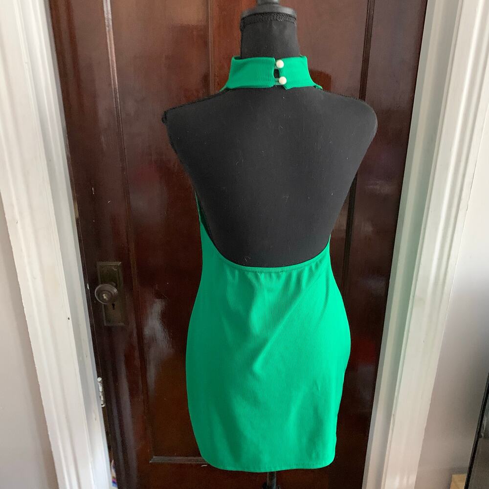 Green Rib Knit Mock Neck Backless Halter Dress Sz 10 Pretty Little Thing - Picture 10 of 13